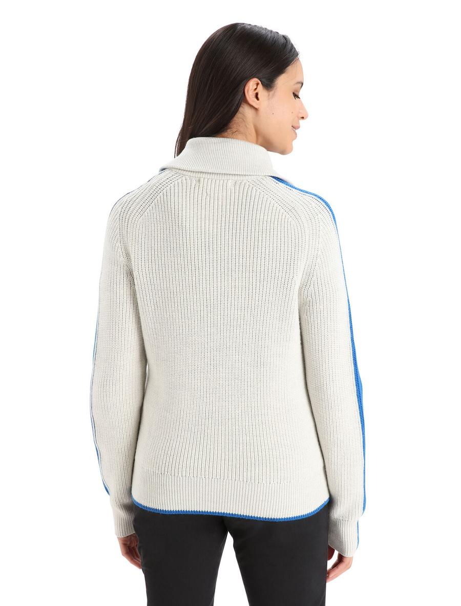 Ecru Heather / Lazurite Women's Icebreaker Merino Lodge Long Sleeve Half Zip Sweaters | USA 1622YXFU